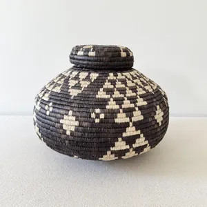 African Zulu Basket // Lidded Palm Basket // Woven in South Africa // A106 - Etsy | Etsy (US)