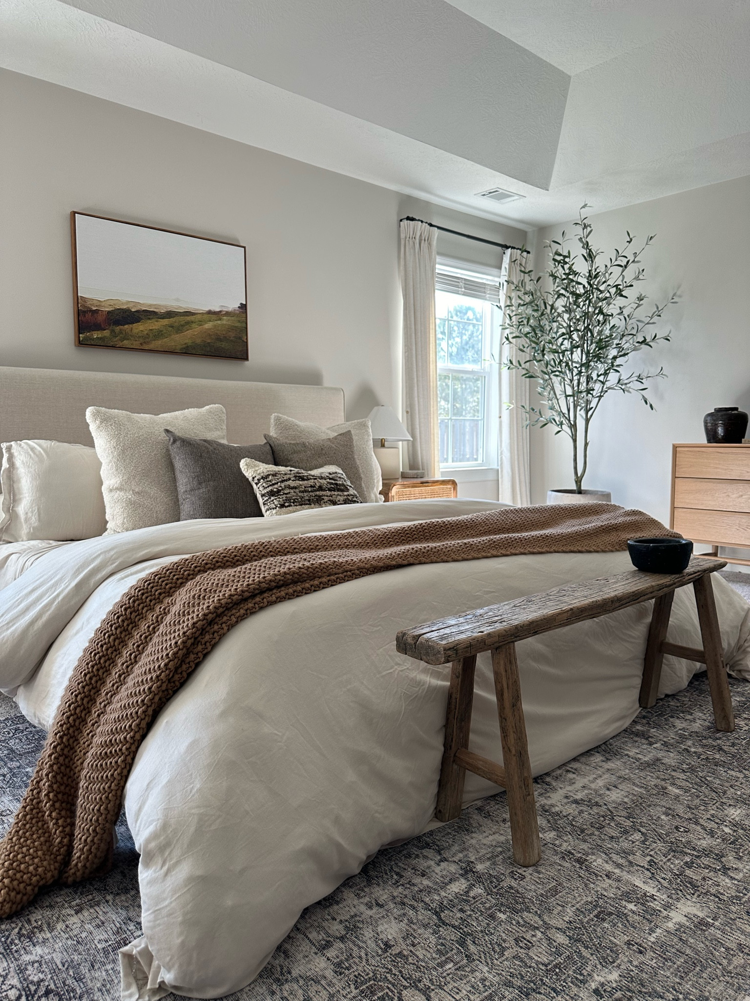 Bedroom design
Organic bedroom
Vintage bench, linen bedding, olive tree, bedroom 

#LTKhome #LTKsalealert #LTKHoliday