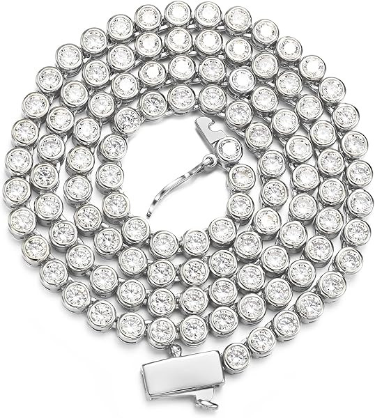 BREN Bezel 3mm CZ Tennis Necklace,White/Yellow Gold Plated,16/18/20 Inch | Amazon (US)