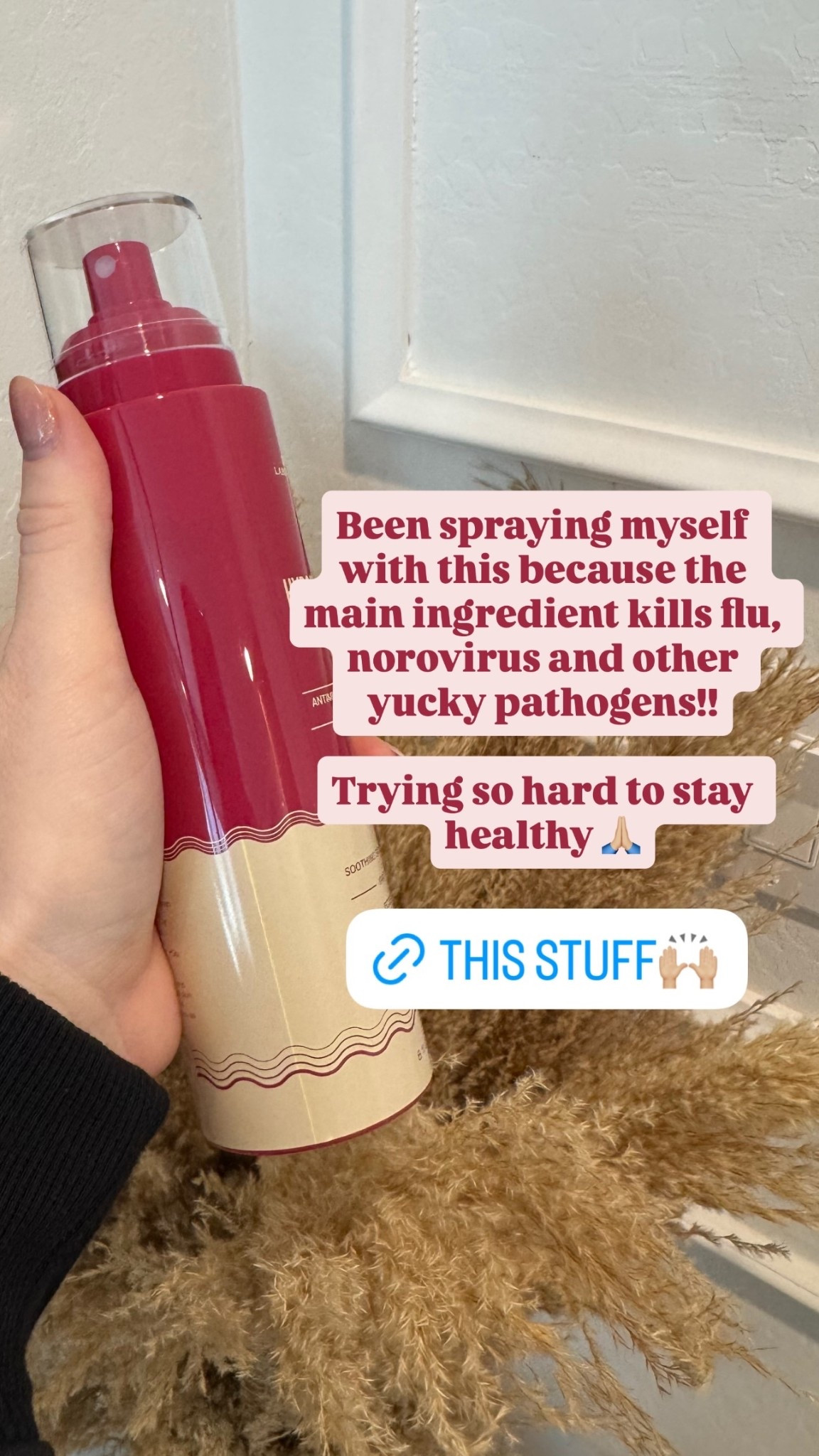 Been spraying myself with this because the main ingredient kills flu, norovirus and other yucky pathogens!!

Trying so hard to stay healthy 🙏🏼