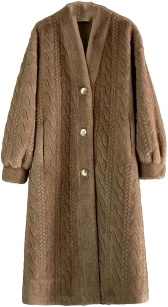 Dvbfufv Women Thickened Long Cardigan Winter V-Neck Jacket Female Loose Simple Casual Buttons Coa... | Amazon (US)
