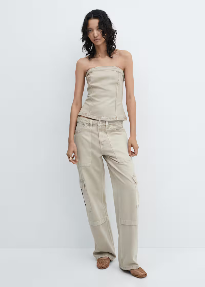 Denim strapless top -  Women | Mango USA | MANGO (US)