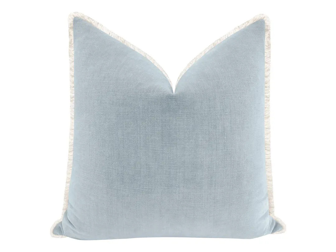 Signature Chenille // Mist with Fringe Pillow | solid pillow | blue throw pillow | | Etsy (US)
