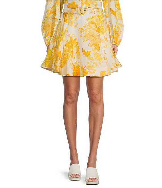 Edie Floral Belted Side Seam Pocket Coordinating A-Line Skirt | Dillard's