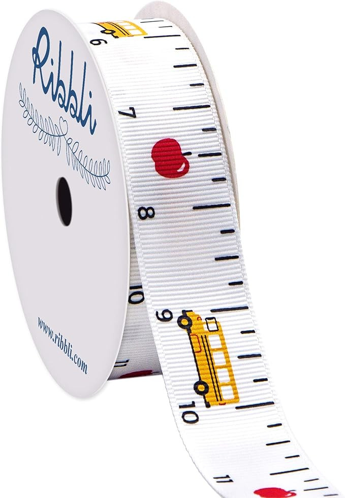 Ribbli Grosgrain Ruler & School Bus Craft Ribbon,7/8-Inch,10-Yard Spool, White/Yellow/Red,Use for... | Amazon (US)