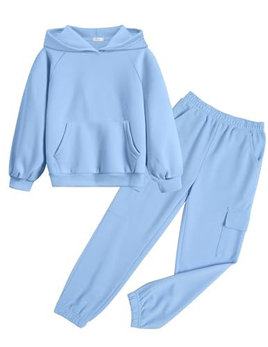 Arshiner Girls Jogger Set 2 Pieces Hoodies and Sweatpants Long Sleeve Blue Sweatsuit Tracksuit Sets Outfits | Amazon (US)