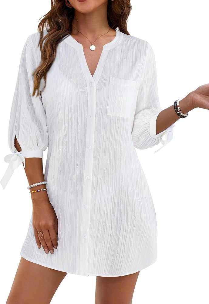 Blooming Jelly Womens Swimsuit Coverup Button Down Bathing Suit Cover Up Tie Swim Beach Cover Ups | Amazon (US)