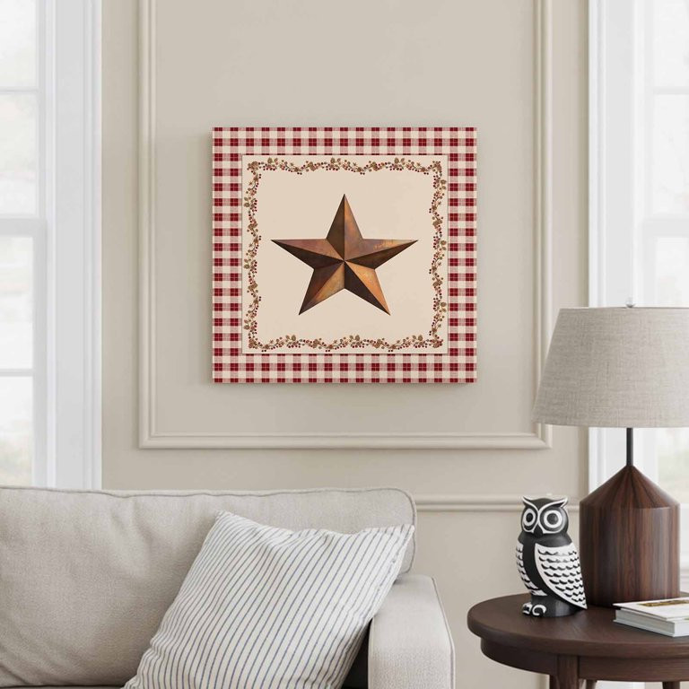 U.S. Country Rusty Stars Framed Canvas Wall Art, Retro Berries Vine Red Beige Plaid Wall Art Pain... | Walmart (US)