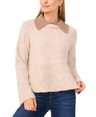 Women's Collared Peplum Long-Sleeve Sweater | Macy's