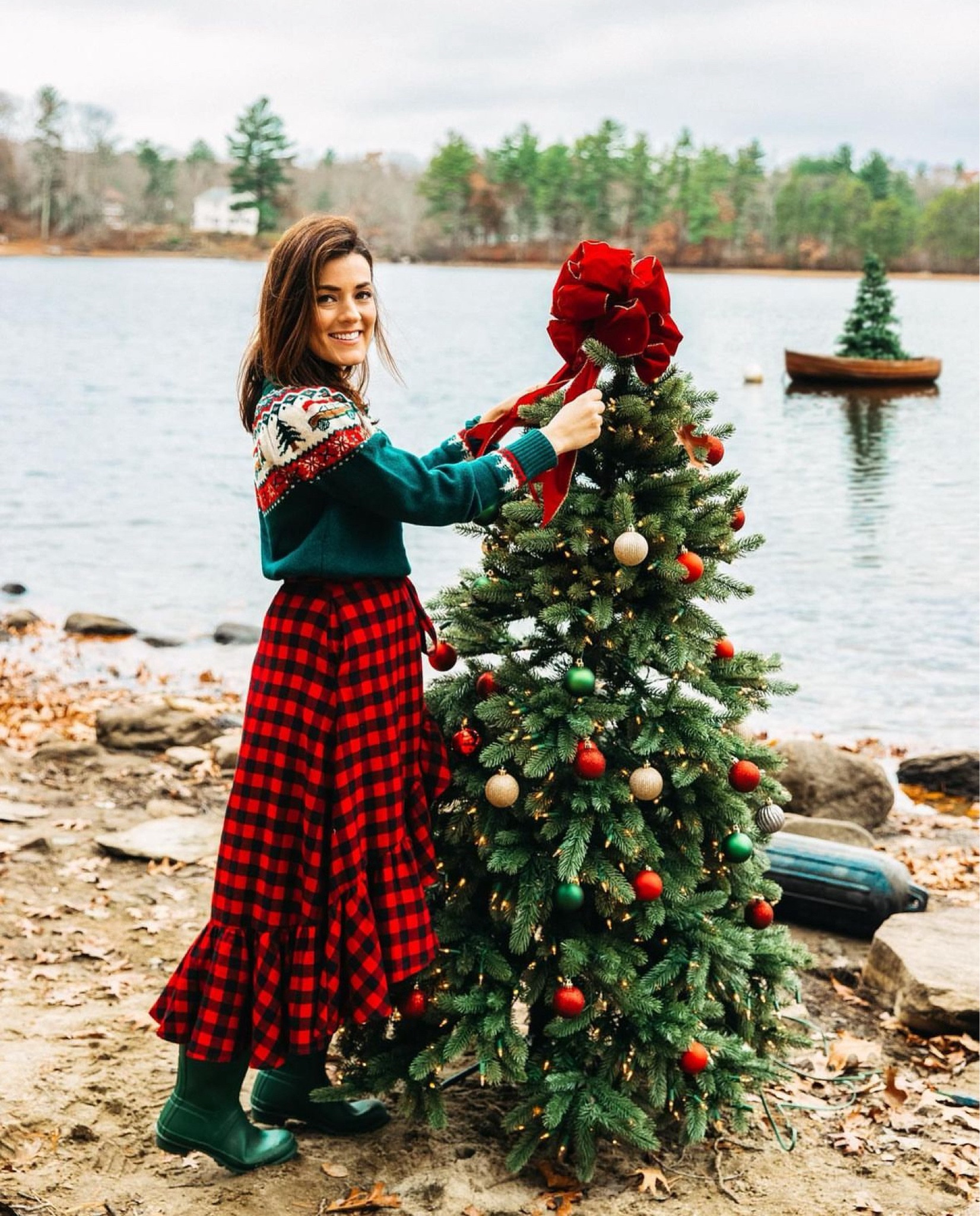 Holidays sweaters and plaid skirts are a cozy option for dressing up this season. 