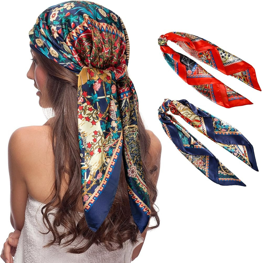 Senker Fashion 35" Head Scarf for Women, Pirate Costume Accessories Silk Red Bandana for Hair Wra... | Amazon (US)