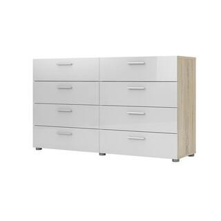 Austin 8-Drawer Oak Structure/White High Gloss Double Dresser | The Home Depot