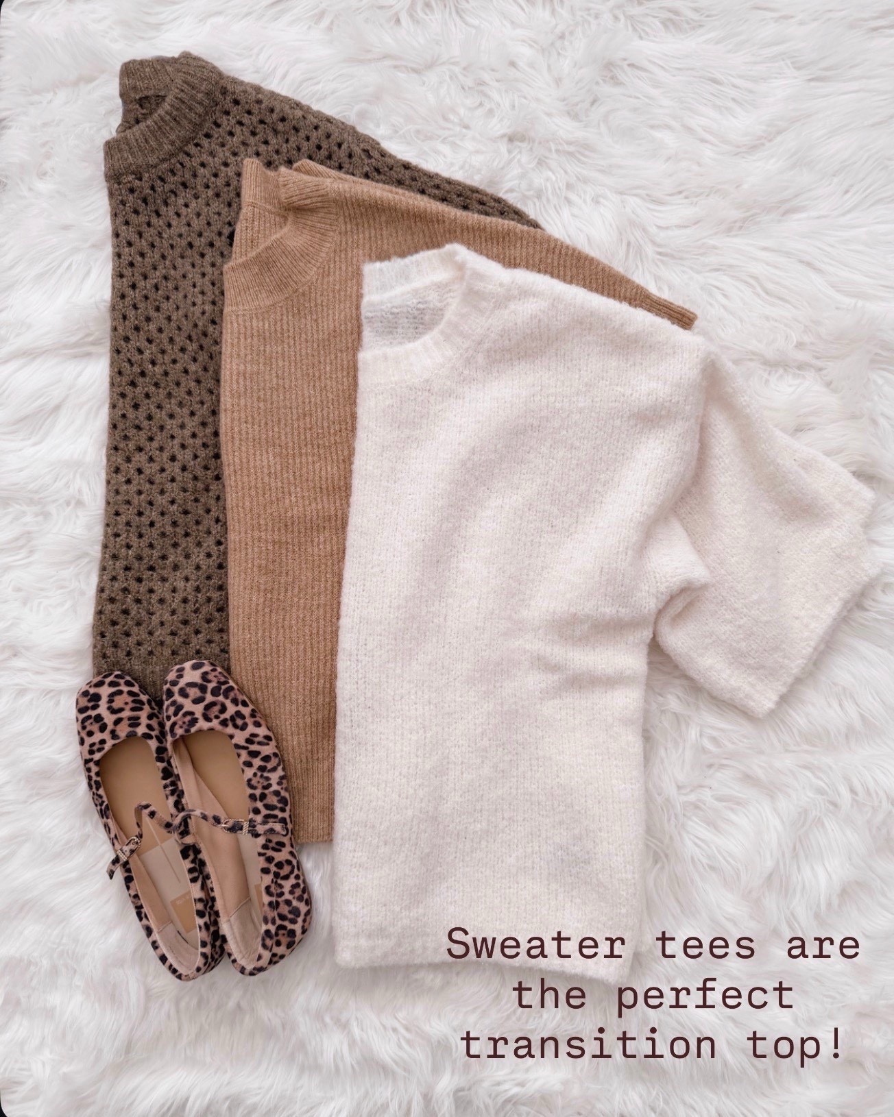 These sweater tees are my go-to when it’s not quite cold but not fully warm either. Easy with jeans, trousers, or layered under a jacket, and I love these neutral tones paired with leopard flats.

spring sweater tee, transition outfits women, short sleeve knit top, neutral outfit ideas, brown sweater top, cream sweater tee, leopard flats outfit, casual chic spring style

#LTKOver40 #LTKSeasonal #LTKWorkwear