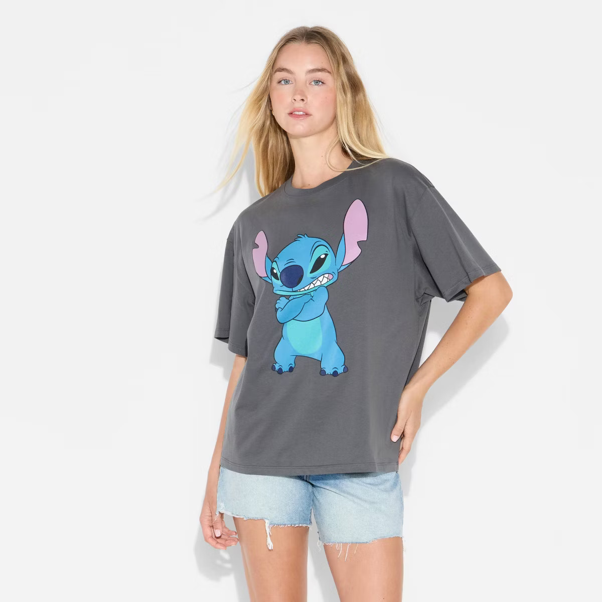 Women's Stitch Attitude Oversized Short Sleeve Graphic T-Shirt - Slate Gray | Target