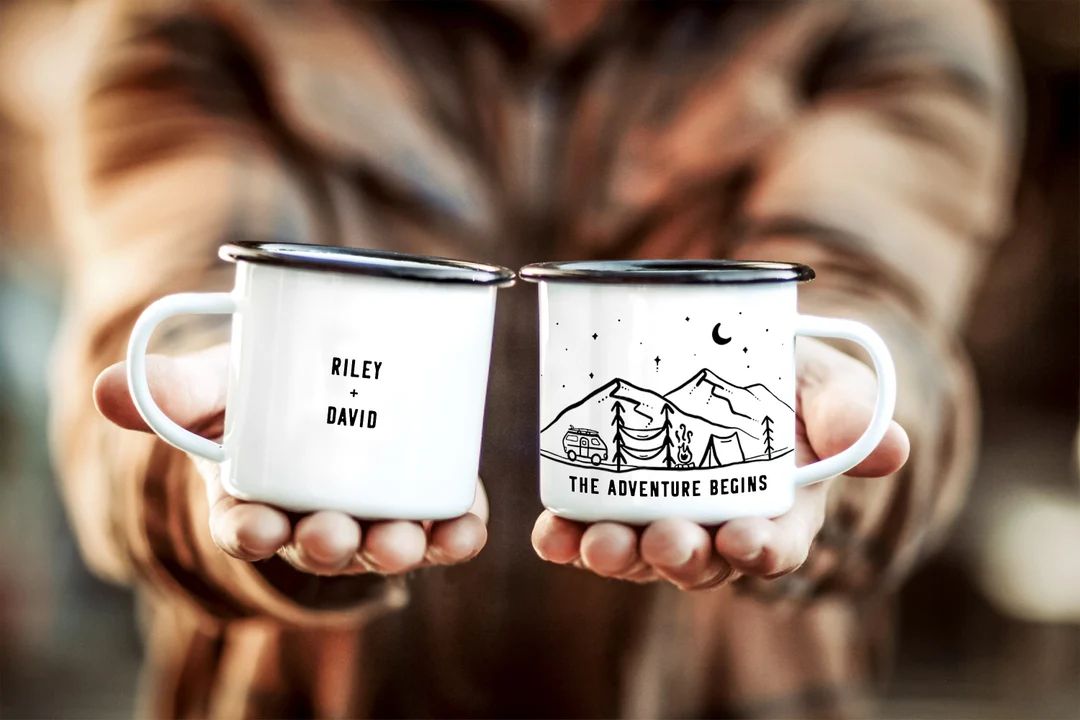 Engagement Gift Customizable Wedding Mug, Personalized 1 Mountain Camping Mug Rustic Vintage styl... | Etsy (US)