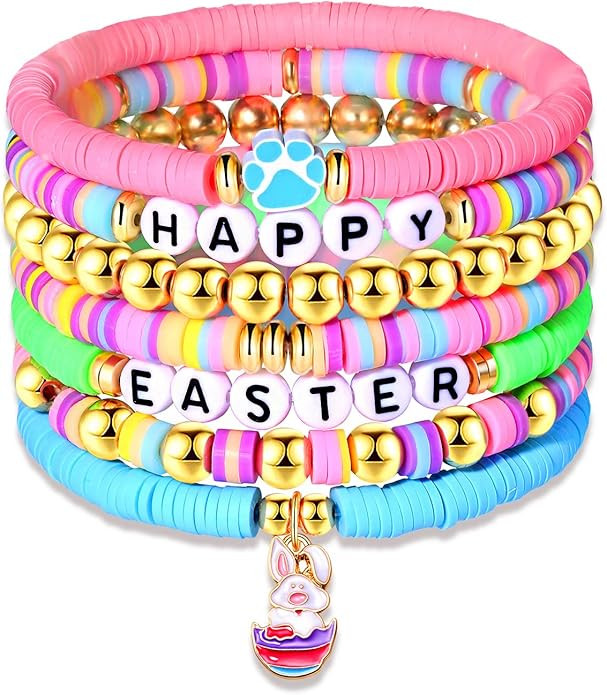 Surfer Heishi Bracelets for Women Stackable Rainbow Vinyl Disc Clay Beaded Stretch Bracelets Elas... | Amazon (US)