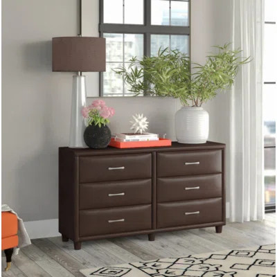 Contemporary Design Bedroom 1Pc Dresser Of 6 Drawers Faux Leather Upholstery, Furniture | Wayfair North America