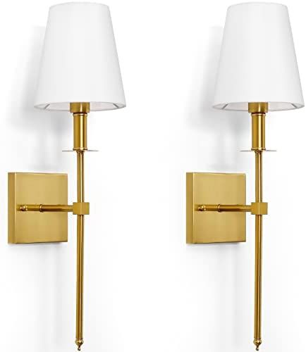 GRATESOLA Wall Sconces Set of 2 Classic Rustic Wall Lighting Gold Wall Lamps with White Fabric Sh... | Amazon (US)