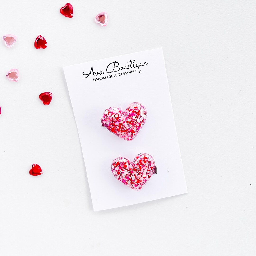Valentines Day Barrettes Glitter Heart Hair Clip Girls Heart Barrettes - Etsy | Etsy (US)