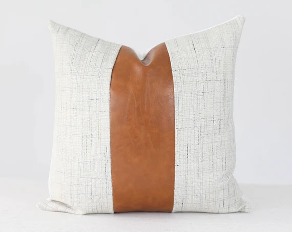 Neutral High End Pillow Cover with leather stripe 20x20  Tan | Etsy | Etsy (US)
