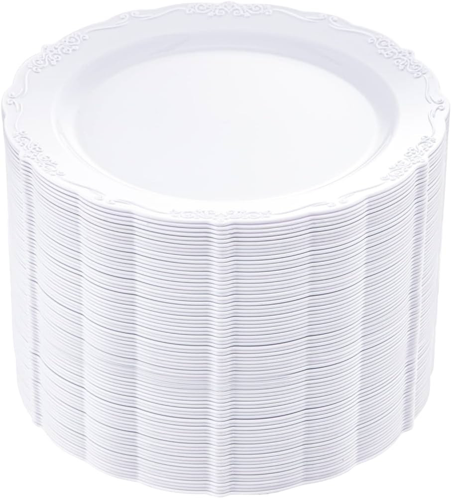 DaYammi 60PCS White Plastic Plates, Heavy Duty White Disposable Plates 7.5inch White Dessert Cake... | Amazon (US)