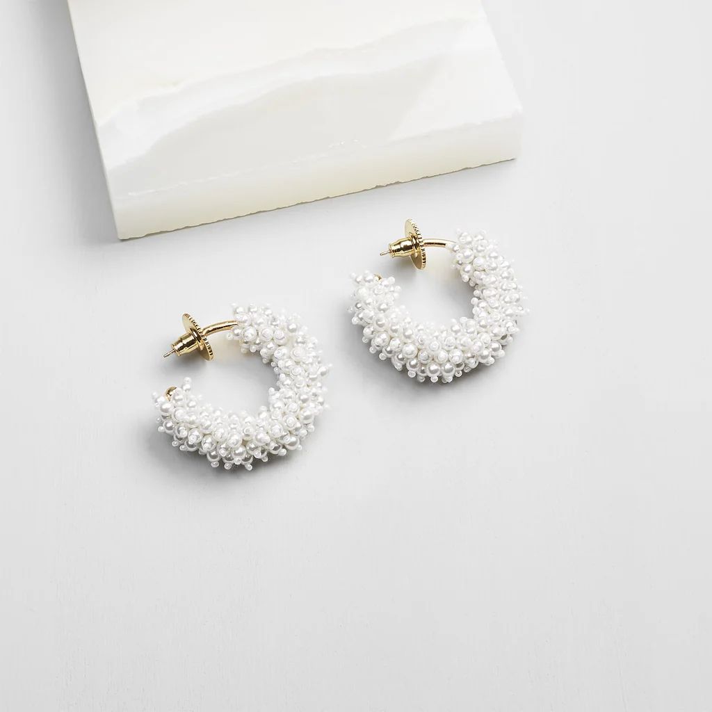 Taylor Mini Hoop Earrings White/Gold | Mignonne Gavigan