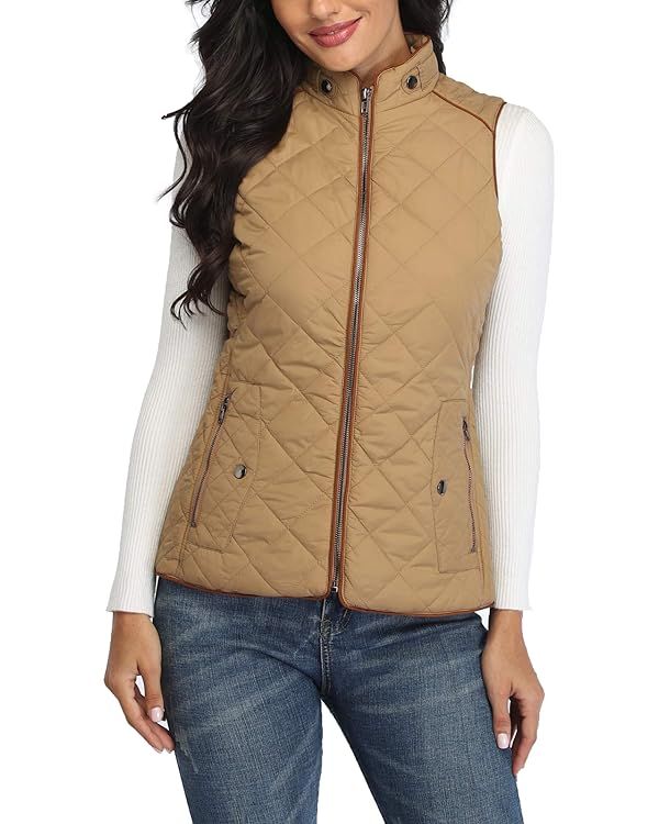 Women's Gilet Jacket Stand Collar Lightweight Quilted Zip Vest Outdoor Gilet | Amazon (UK)