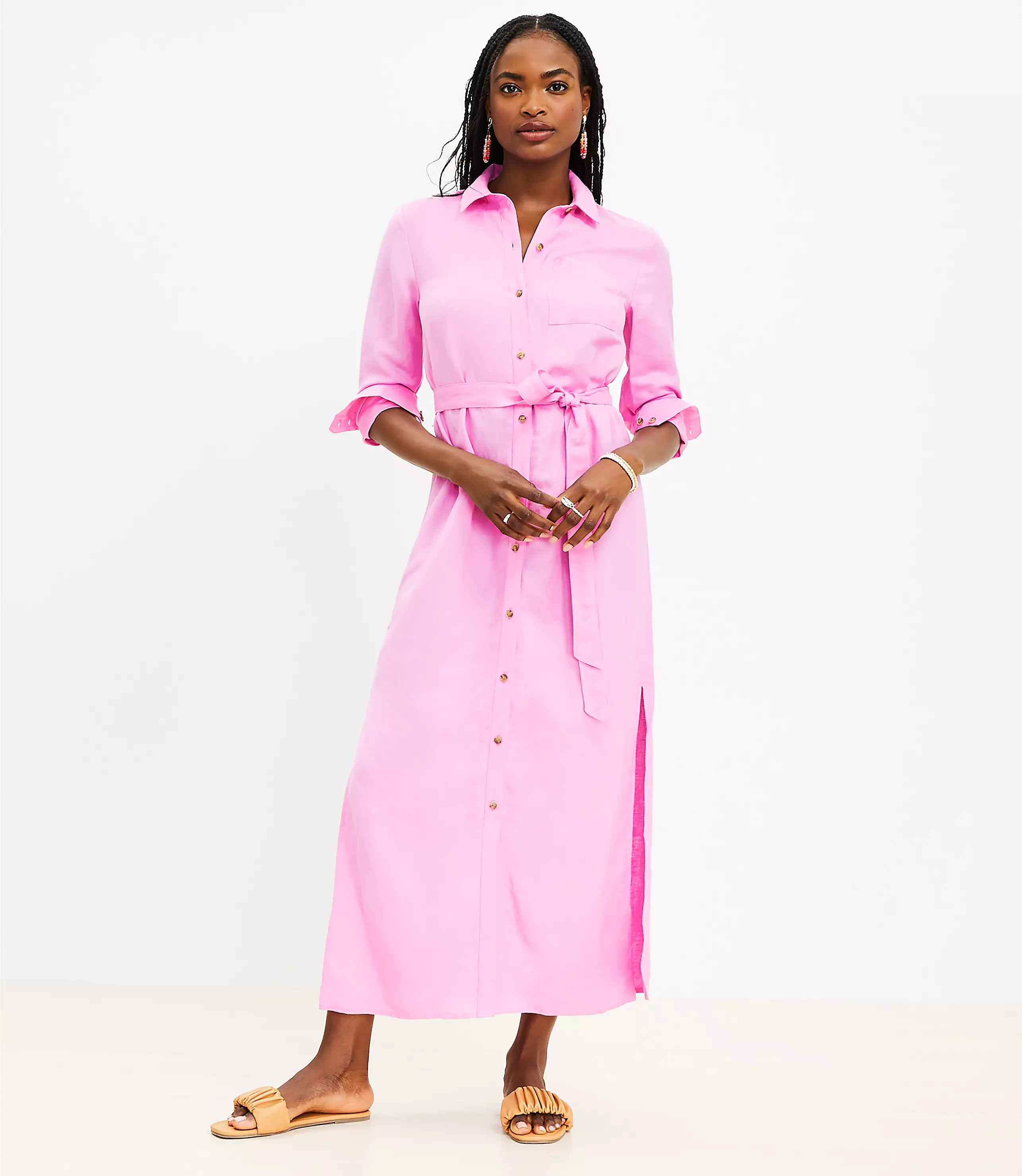 Linen Blend Maxi Pocket Shirtdress | LOFT