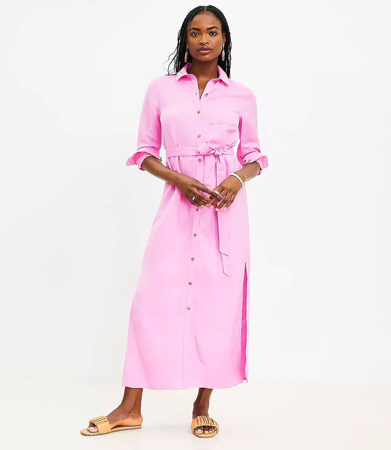 Linen Blend Maxi Pocket Shirtdress | LOFT