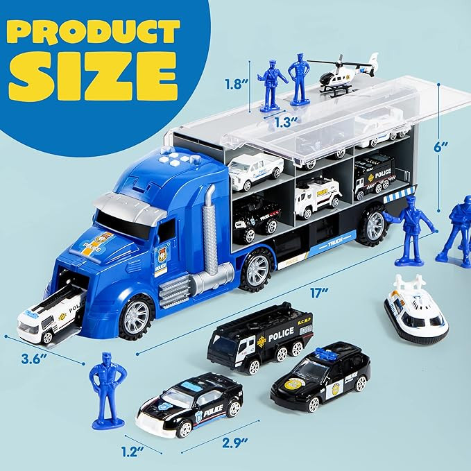 JOYIN 25 in 1 Die-cast Police Rescue Truck Car Toy Set with Sounds and Lights, Mini Police Vehicl... | Amazon (US)