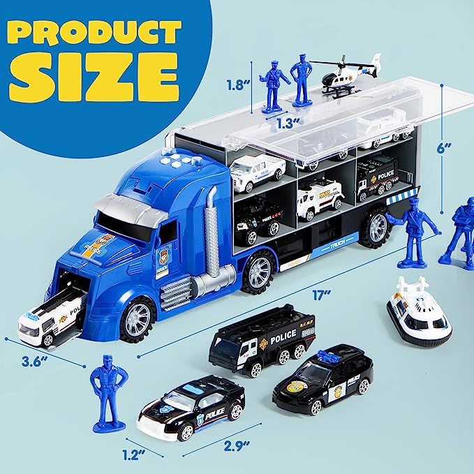JOYIN 25 in 1 Die-cast Police Rescue Truck Car Toy Set with Sounds and Lights, Mini Police Vehicl... | Amazon (US)