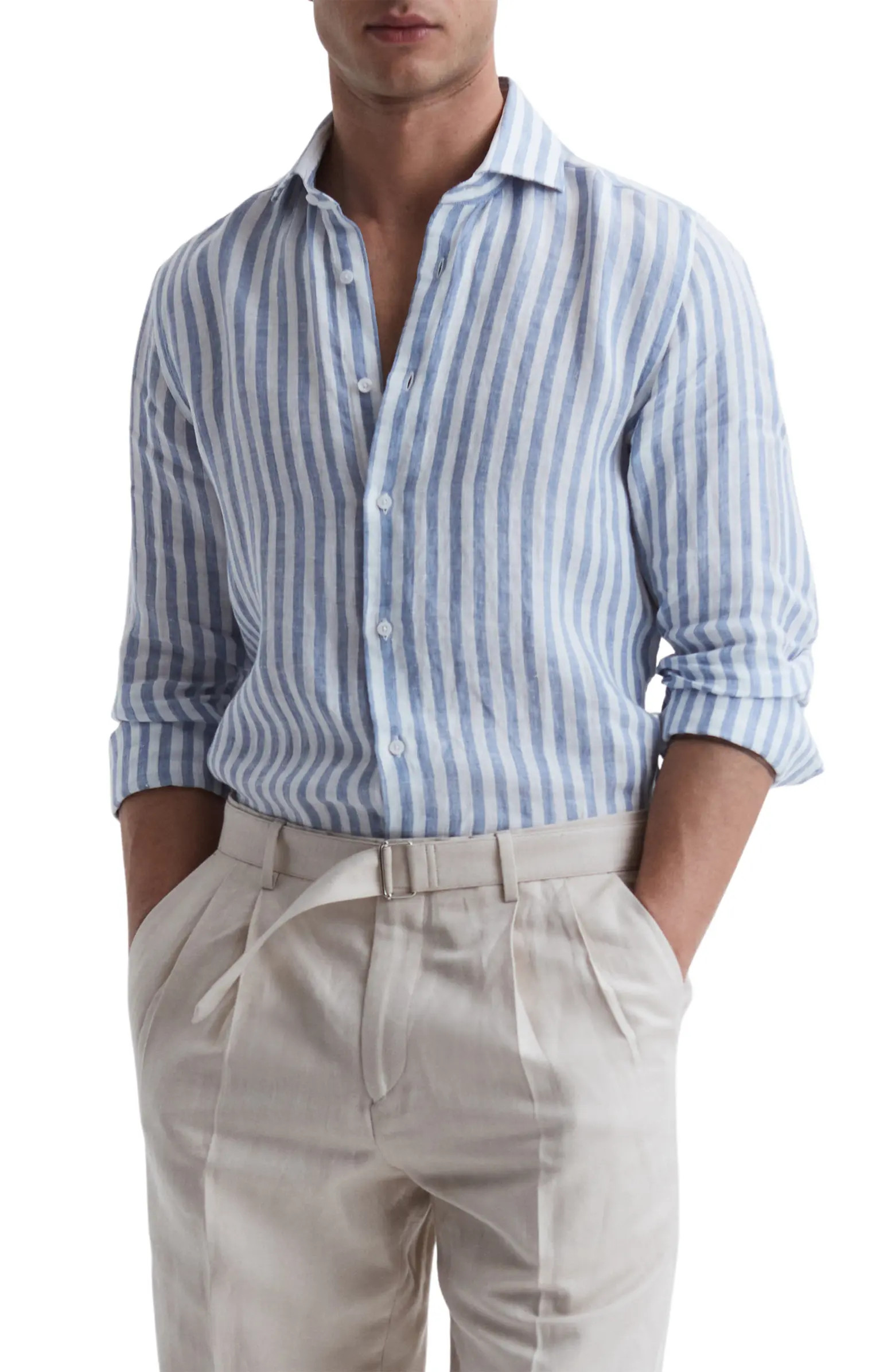 Ruban Stripe Linen Button-Up Shirt | Nordstrom