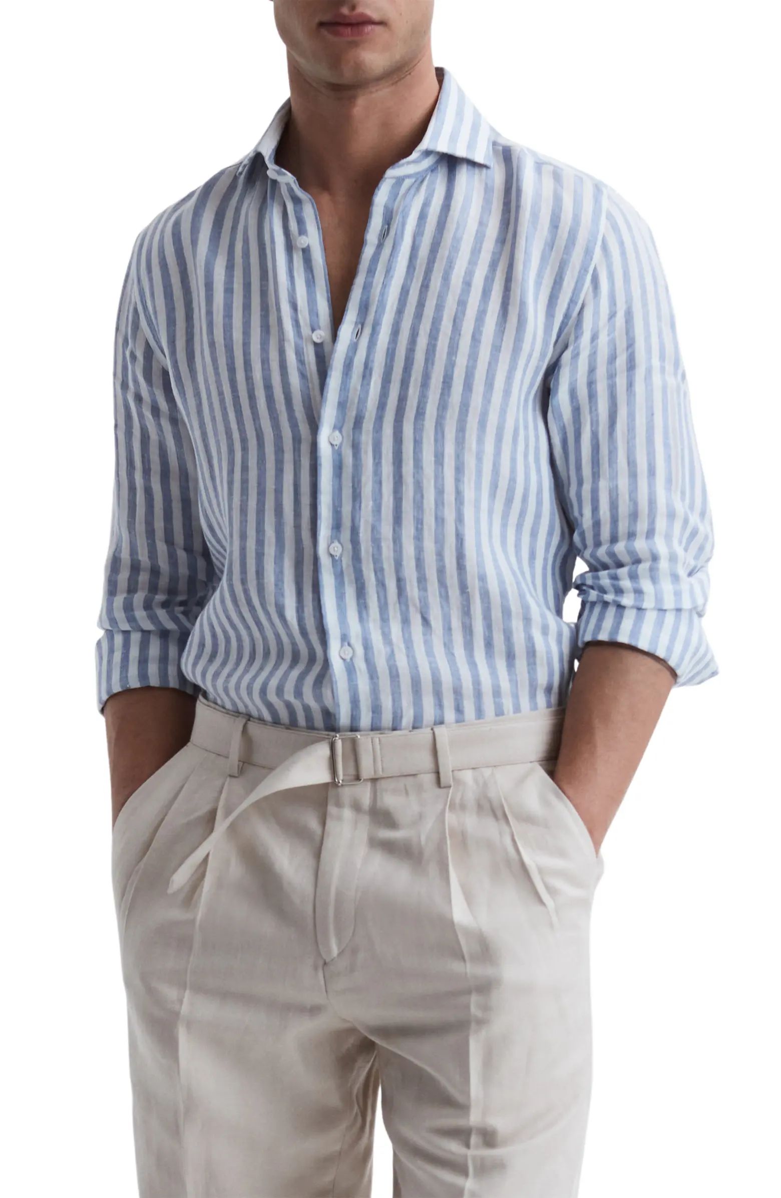Ruban Stripe Linen Button-Up Shirt | Nordstrom