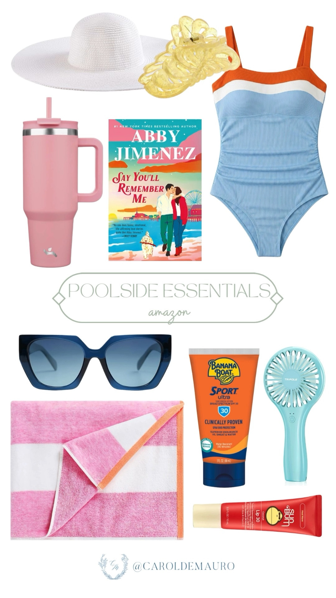 You’re one click away from your most relaxing pool day yet! Wear the cutest one-piece swimsuit with sunglasses, a straw hat, and dive into a good book or keep your drink ice-cold in that pink insulated tumbler. Don't forget to pack your sunscreen, beach towel, a portable fan, and Sun Bum lip balm in the beach bag!

amazon finds, resort wear, vacation mode, beach chic, tropical aesthetic, summer wardrobe, ootd, sun protection

#LTKU #LTKSwim #LTKSeasonal