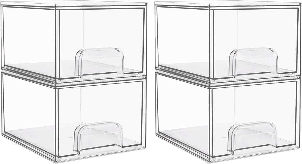 Vtopmart 4 Pack Clear Stackable Storage Drawers, 4.4'' Tall Acrylic Bathroom Makeup Organizer,Pla... | Amazon (US)