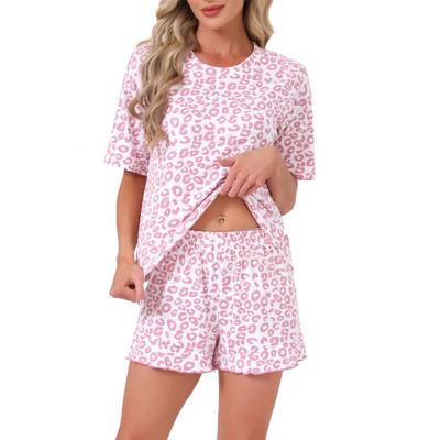 INSPIRE CHIC Women's 2 Pcs Pajama Set Short Sleeves Ruffle Loose Fit Round Neck Delicate Loungewear Shirt and Shorts Pink Medium | Target