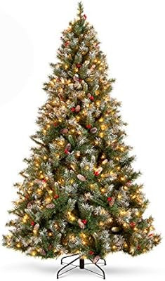 Best Choice Products 6Ft Pre-lit Pre-Decorated Pine Hinged Artificial Christmas Tree w/ 818 Flock... | Amazon (US)