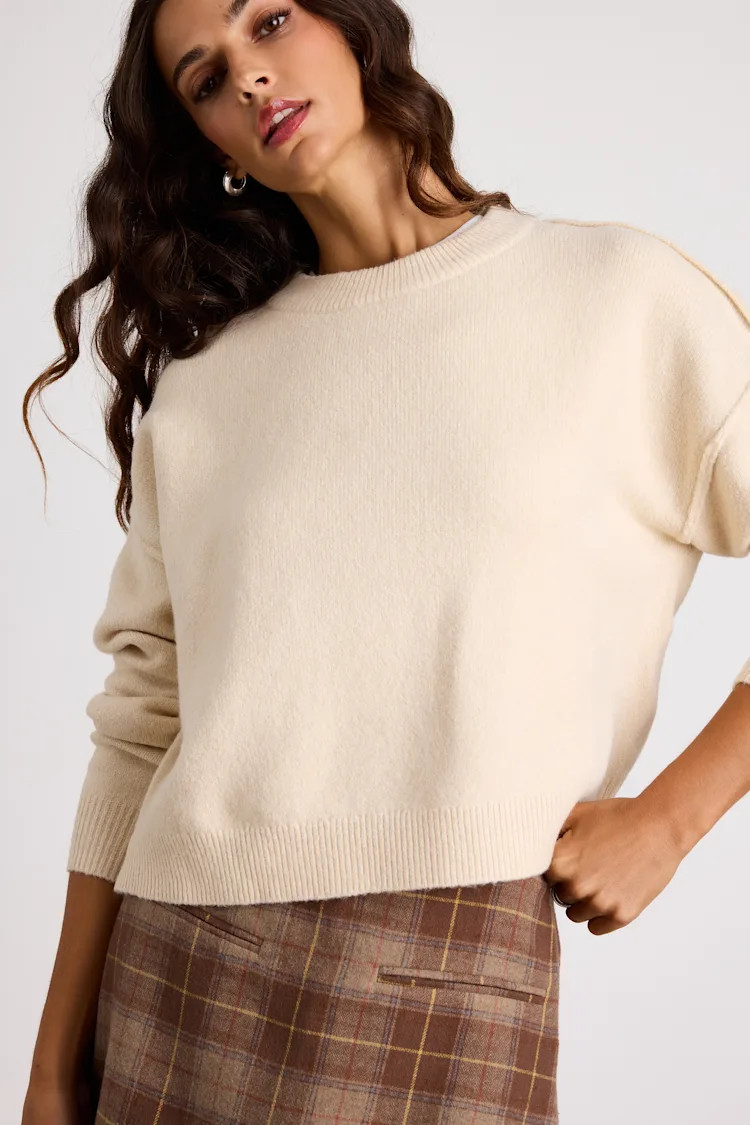 Lena Cream Crew Neck Pullover Sweater | Lulus