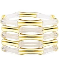 Gold Tube Bangle Bracelets for Women Stackable Bamboo Chunky Acrylic Beads Stretch Friendship Sum... | Amazon (US)
