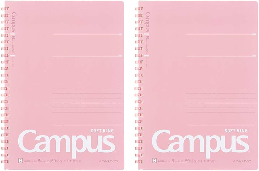 Kokuyo Campus Soft Ring Notebook, A5, B 6mm Dot Ruled, 29 Lines, 50 Sheets, Pink, Set of 2, Japan... | Amazon (US)