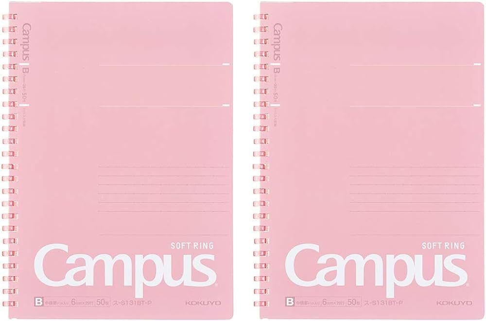 Kokuyo Campus Soft Ring Notebook, A5, B 6mm Dot Ruled, 29 Lines, 50 Sheets, Pink, Set of 2, Japan... | Amazon (US)