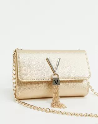 Valentino Bags Divina foldover tassel detail cross body bag in gold | ASOS (Global)