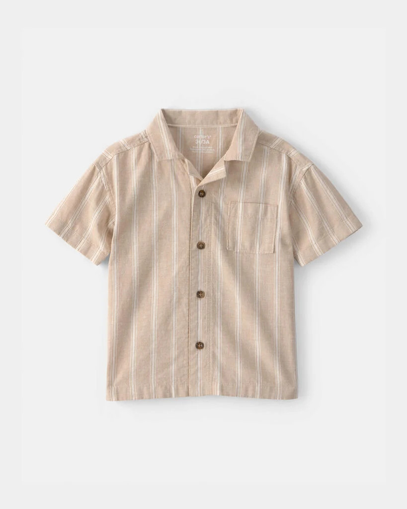 Carter's toddler boy striped linen button-down shirt 2T Brown | Carter's Inc
