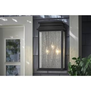Sirrine 20 in. 3-Light Black Outdoor Wall Light Fixture with Clear Seeded Glass | The Home Depot
