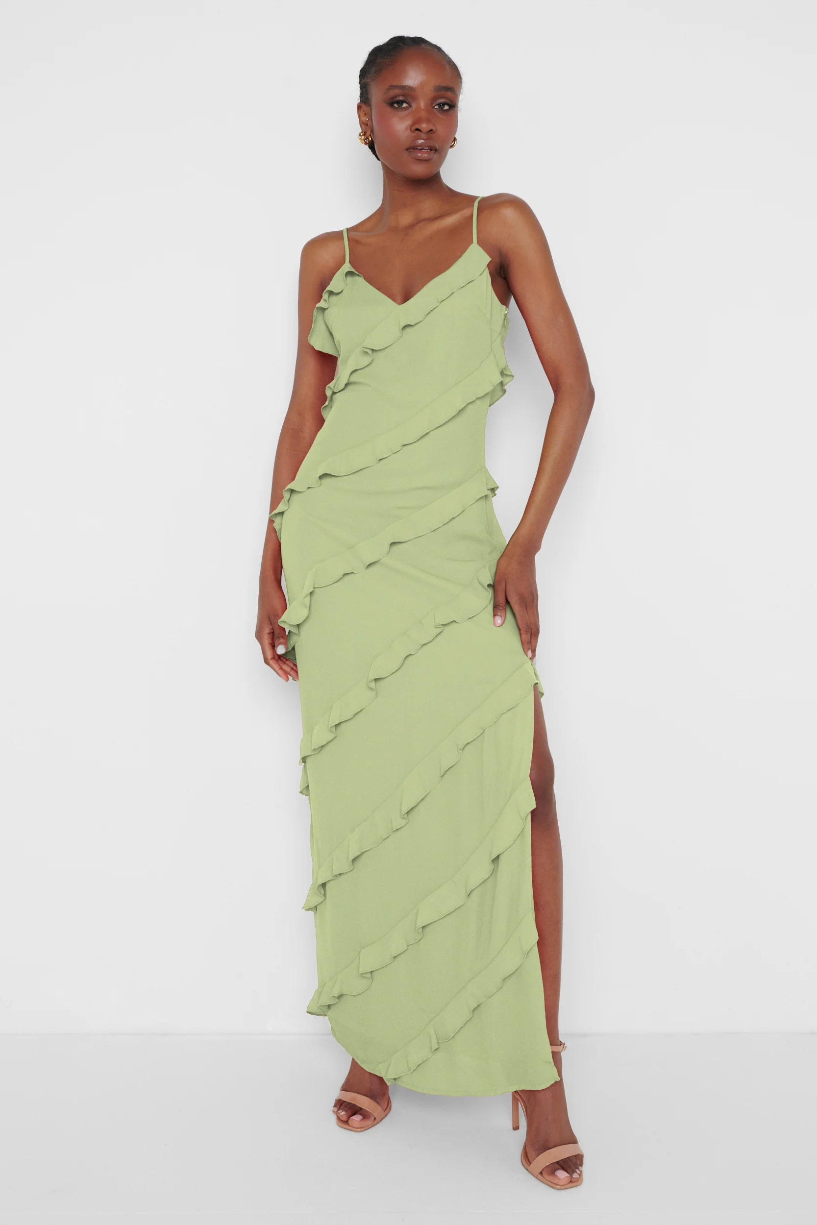 Nadine Ruffle Maxi Dress - Pistachio | Pretty Lavish (UK)