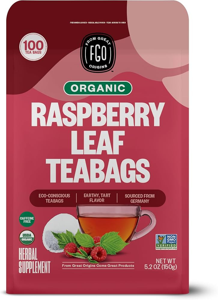 FGO Organic Red Raspberry Leaf Tea Bags, 100 Eco-Conscious Tea Bags, Caffeine Free, Imported from... | Amazon (US)