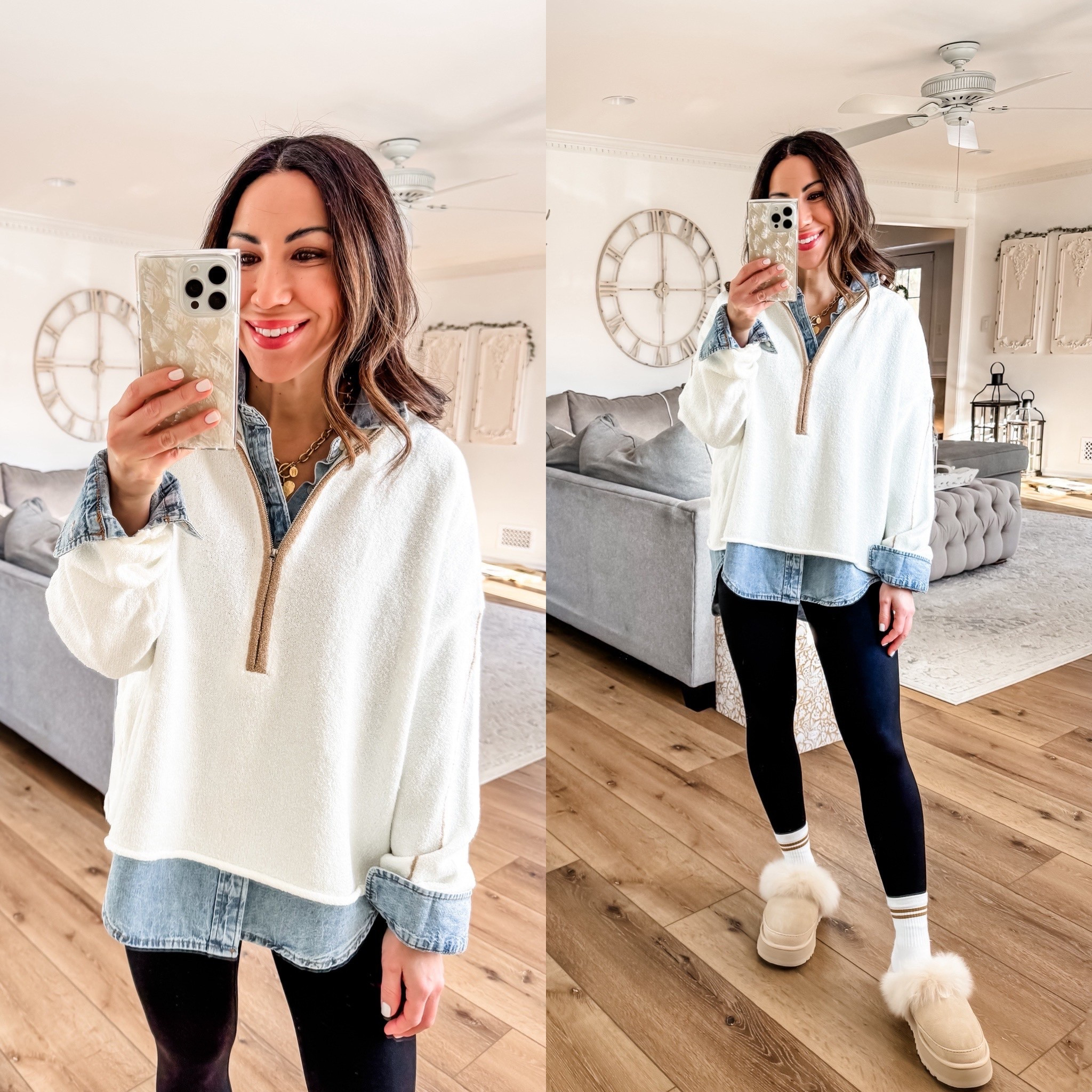 Small sweater. Denim shirt, XS. UGGs size up.



#LTKFindsUnder100 #LTKOver40