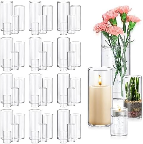 48 Pack Glass Cylinder Vases 4,6,8,10 Inch Tall Clear Flower Vase Hurricane Floating Candle Holde... | Amazon (US)