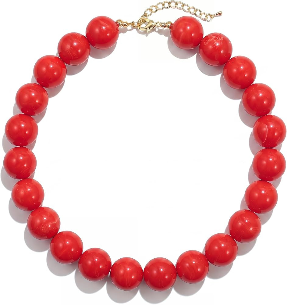 Colorful Chunky Beaded Necklace for Women, Acrylic Bead Statement Puff Ball Necklace, Cute Boho Y... | Amazon (US)