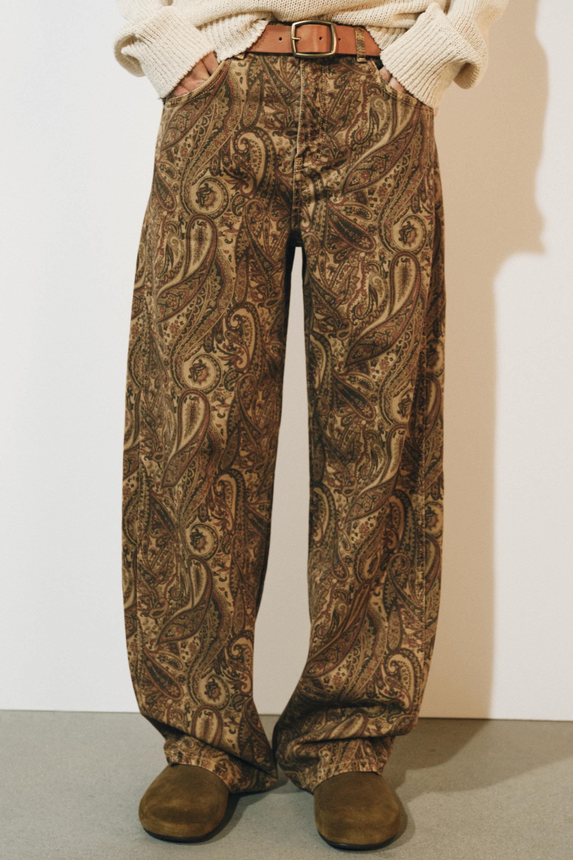 Zara - Zw Collection Curved Straight Low-Rise Printed Jeans - Dark Russet - 32 (Us 14) - Woman | Zara US